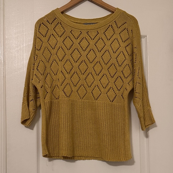 Marled Sweaters - Marled Reunited Clothing Mustard Yellow Crochet Knit Sweater